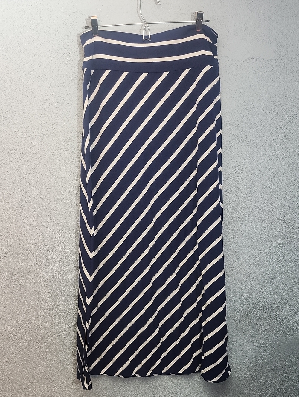 Faded Glory Navy and White Diagonal Stripe Maxi Skirt